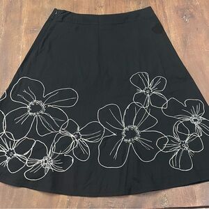 Liz Claiborne Black A-Line Skirt with White Floral Design